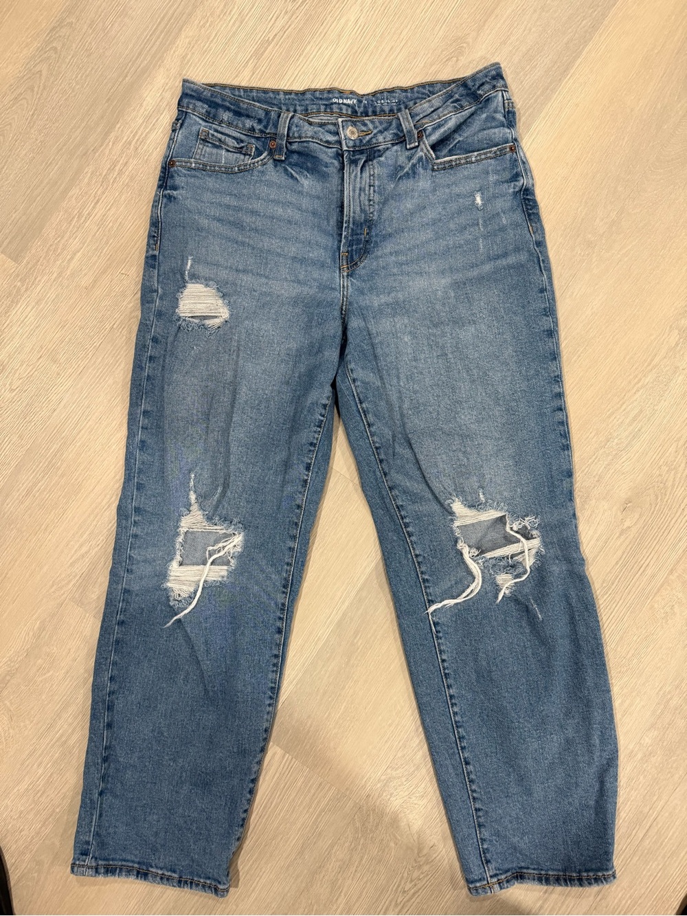 Old Navy Distressed Medium Blue High-Rise Jeans